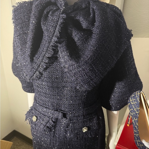 Classic Navy Tweed Women's Dress - Picture 6 of 7